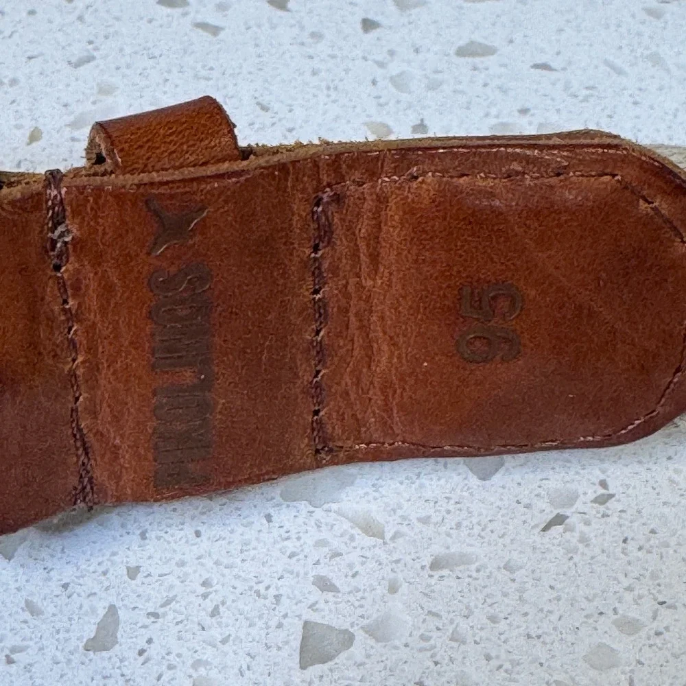 Pikolinos Brown Leather Beige Woven Braided Belt Size 95 Casual Boho Adjustable